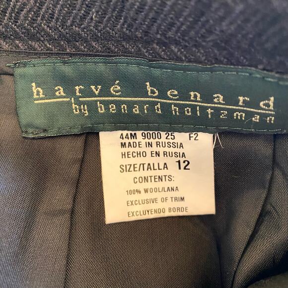 Harvé Benard Black Wool Herringbone Pencil Skirt 12 - Picture 5 of 9